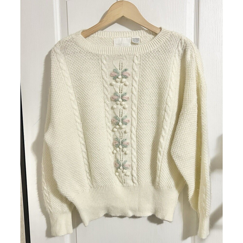 Vintage Size Appeal Sweater Cream Color Butterfly Detail Size 20W Womens 80s 90s